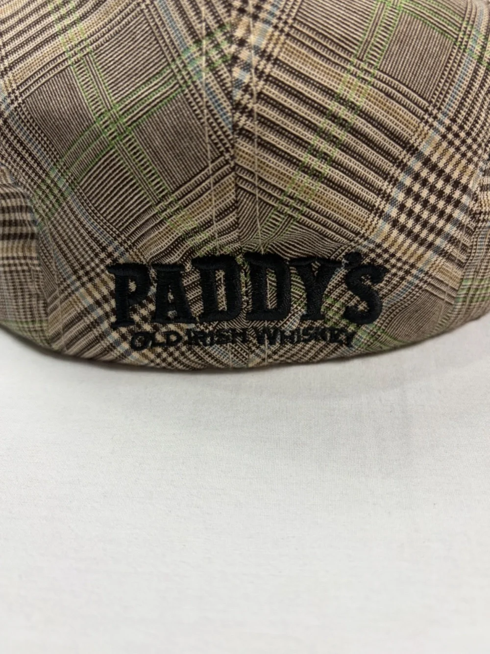 Paddy's Old Irish Whiskey Plaid Ivy Cap Flat Hat Mens Size L Glen Check Promo